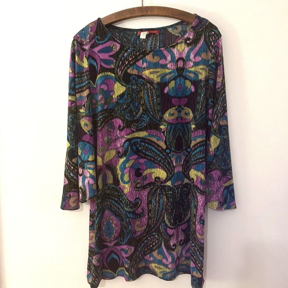 VTG Carina Top Size L‎ Y2K Made in USA Colorful Stretch Tunic Abstract Artsy